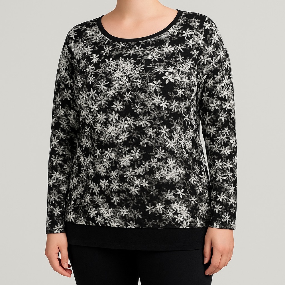 Black and White Floral Long Sleeve Blouse